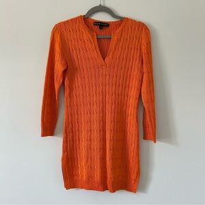 Ralph Lauren Black Label Orange Cable Knit 100% Silk Tunic Sweater M NWOT